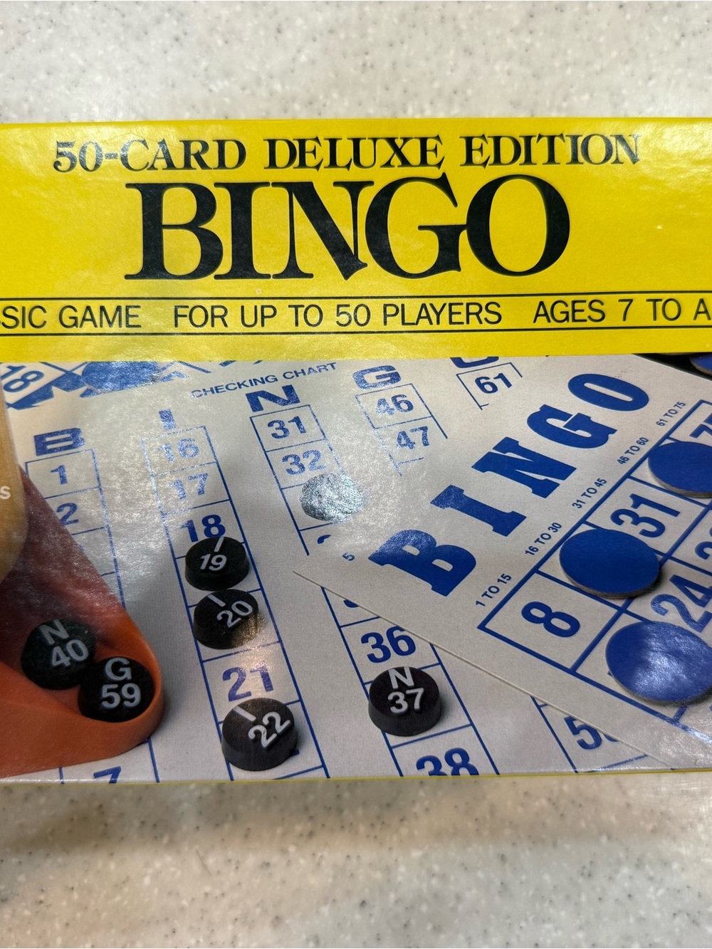 Vintage 1989 Classic Bingo Game Set - Blue and Yellow